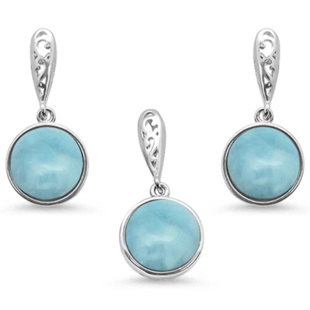 natural larimar round pendant and earrings set